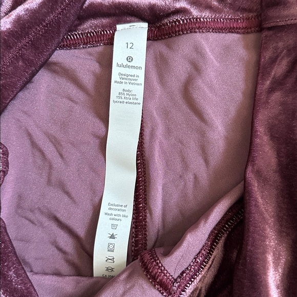Lululemon size 12 wunder lounge HR tight plum colored, crushed velour - Picture 4 of 6